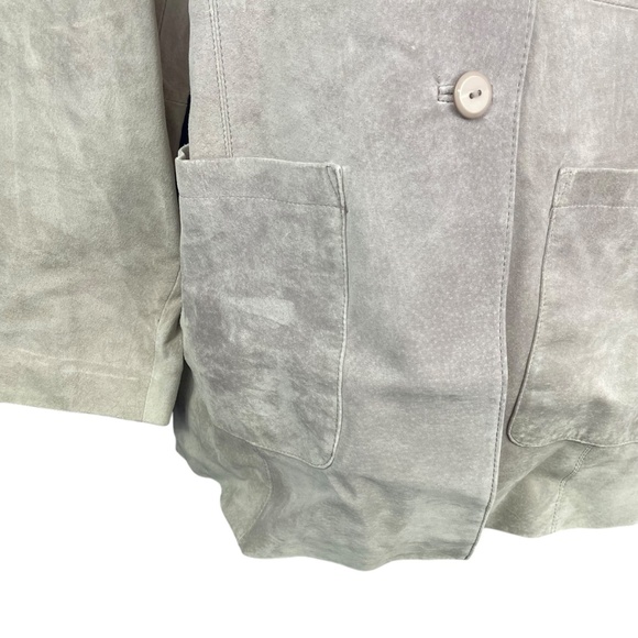 Genuine Suede Button-Up Jacket M Terry Lewis leather gray pockets longline - Picture 7 of 10